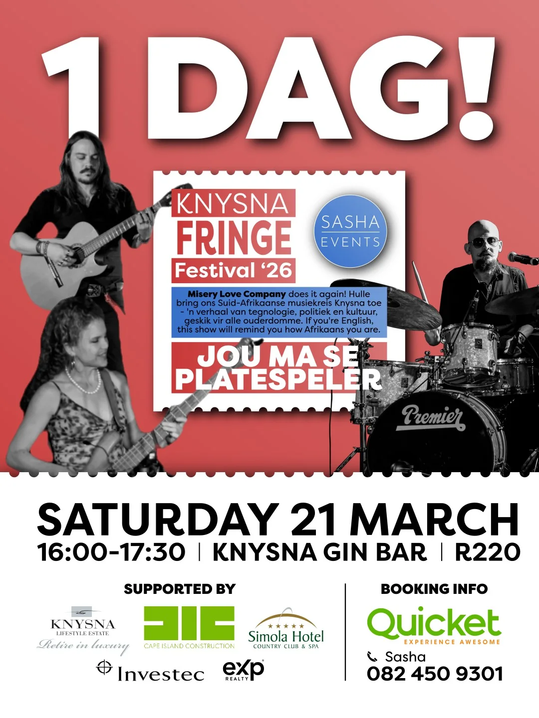 Knysna Fringe Festival ’26 — Jou Ma se Platespeler — live at Knysna Gin Bar, 21 Mar 2026 (gig poster)